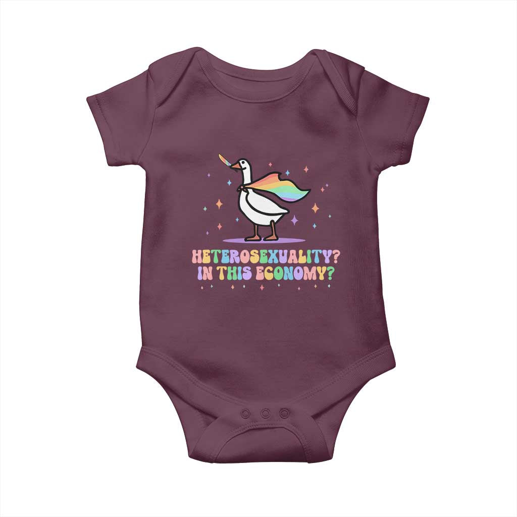 Rainbow Goose Heterosexuality in This Economy Baby Onesie LGBTQ Lesbian Pride - Wonder Print Shop