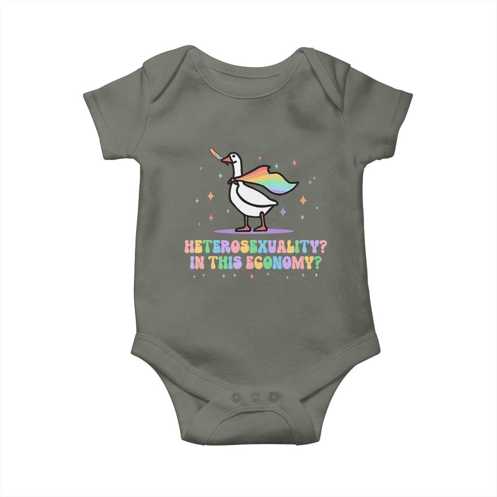 Rainbow Goose Heterosexuality in This Economy Baby Onesie LGBTQ Lesbian Pride - Wonder Print Shop