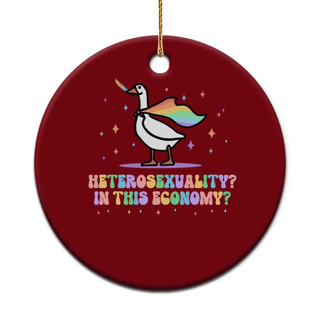 Rainbow Goose Heterosexuality in This Economy Ceramic Ornament LGBTQ Lesbian Pride - Wonder Print Shop