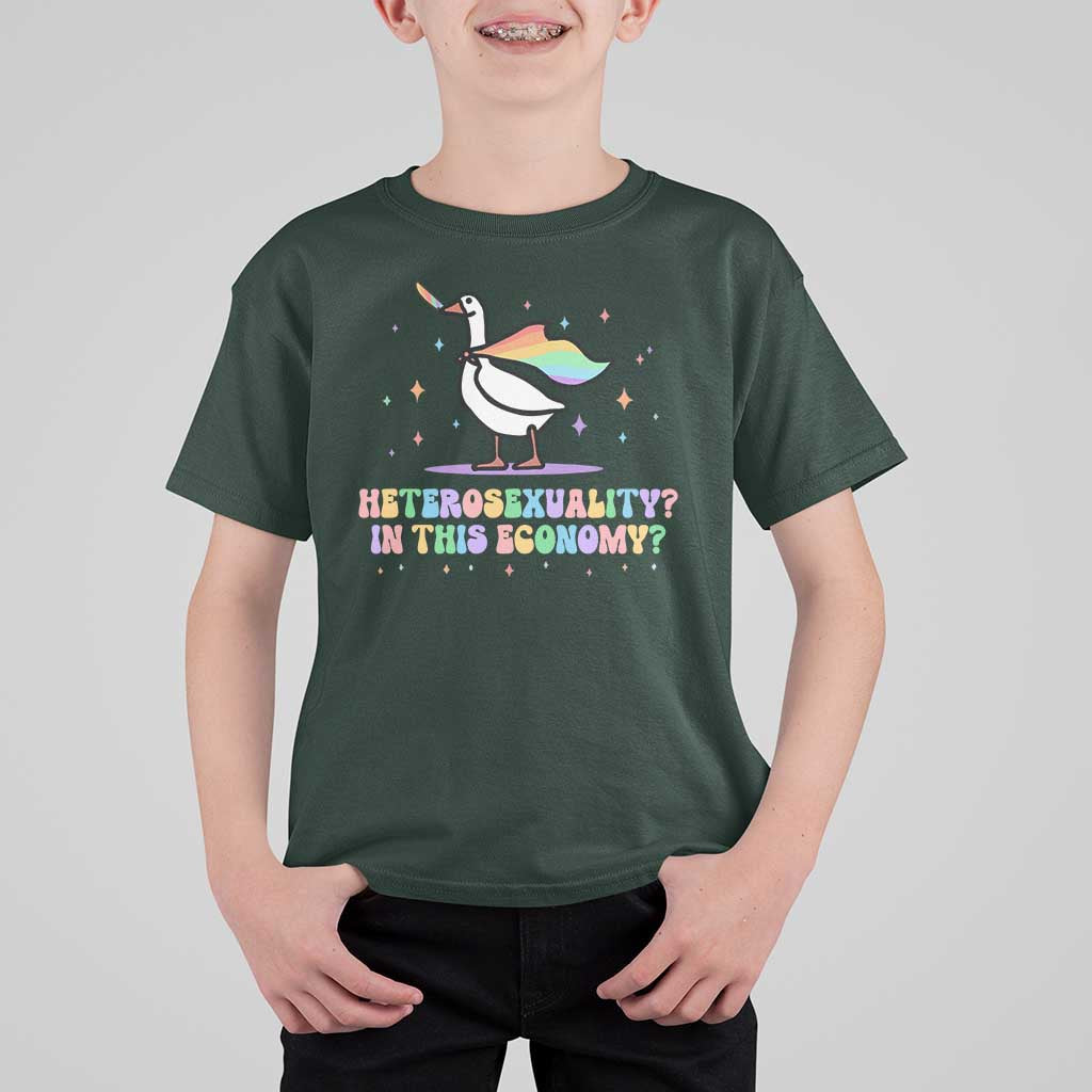 Rainbow Goose Heterosexuality in This Economy T Shirt For Kid LGBTQ Lesbian Pride - Wonder Print Shop