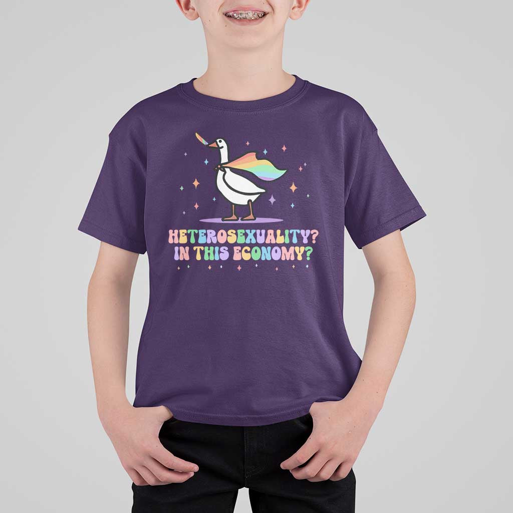 Rainbow Goose Heterosexuality in This Economy T Shirt For Kid LGBTQ Lesbian Pride - Wonder Print Shop