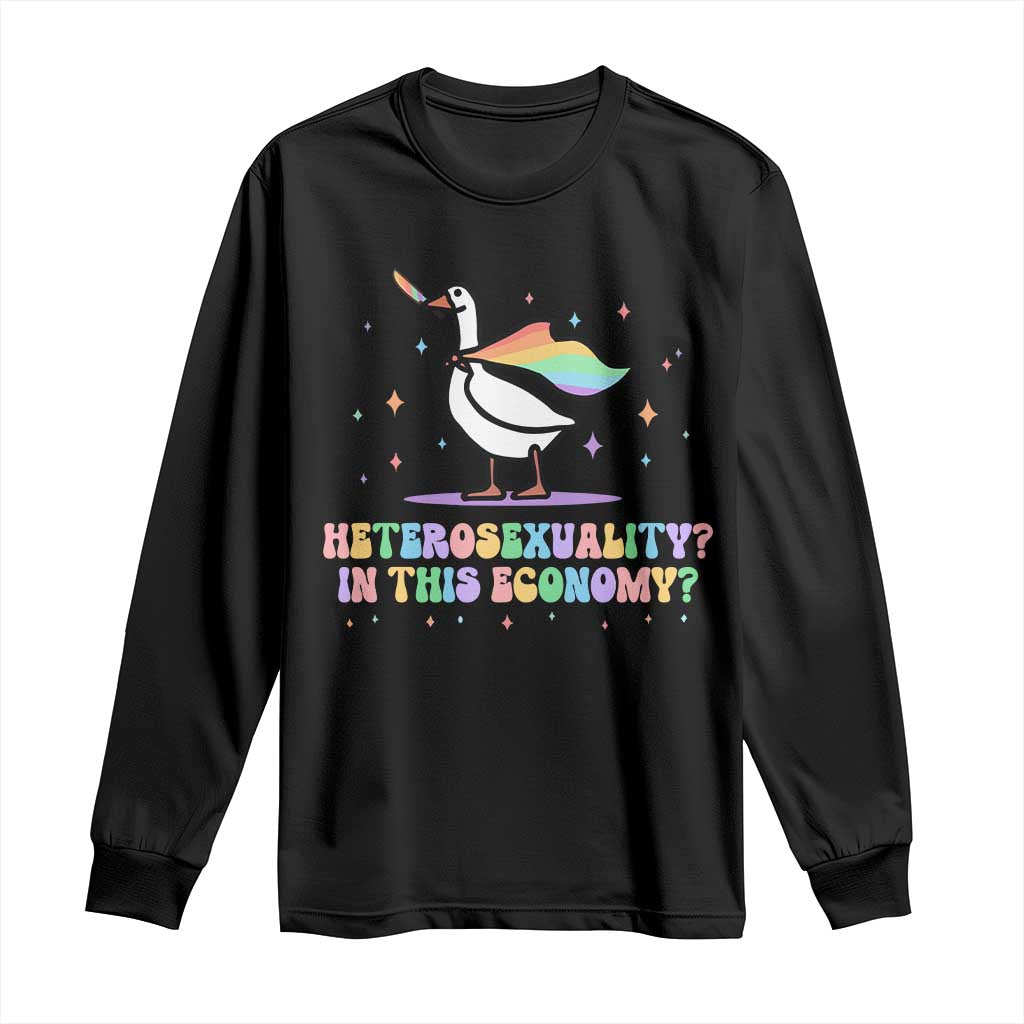 Rainbow Goose Heterosexuality in This Economy Long Sleeve Shirt LGBTQ Lesbian Pride - Wonder Print Shop