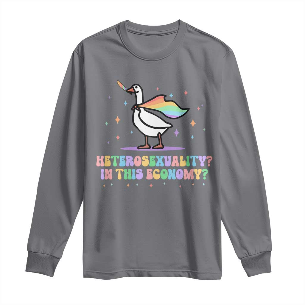 Rainbow Goose Heterosexuality in This Economy Long Sleeve Shirt LGBTQ Lesbian Pride - Wonder Print Shop