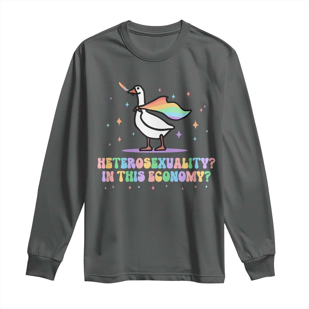 Rainbow Goose Heterosexuality in This Economy Long Sleeve Shirt LGBTQ Lesbian Pride - Wonder Print Shop