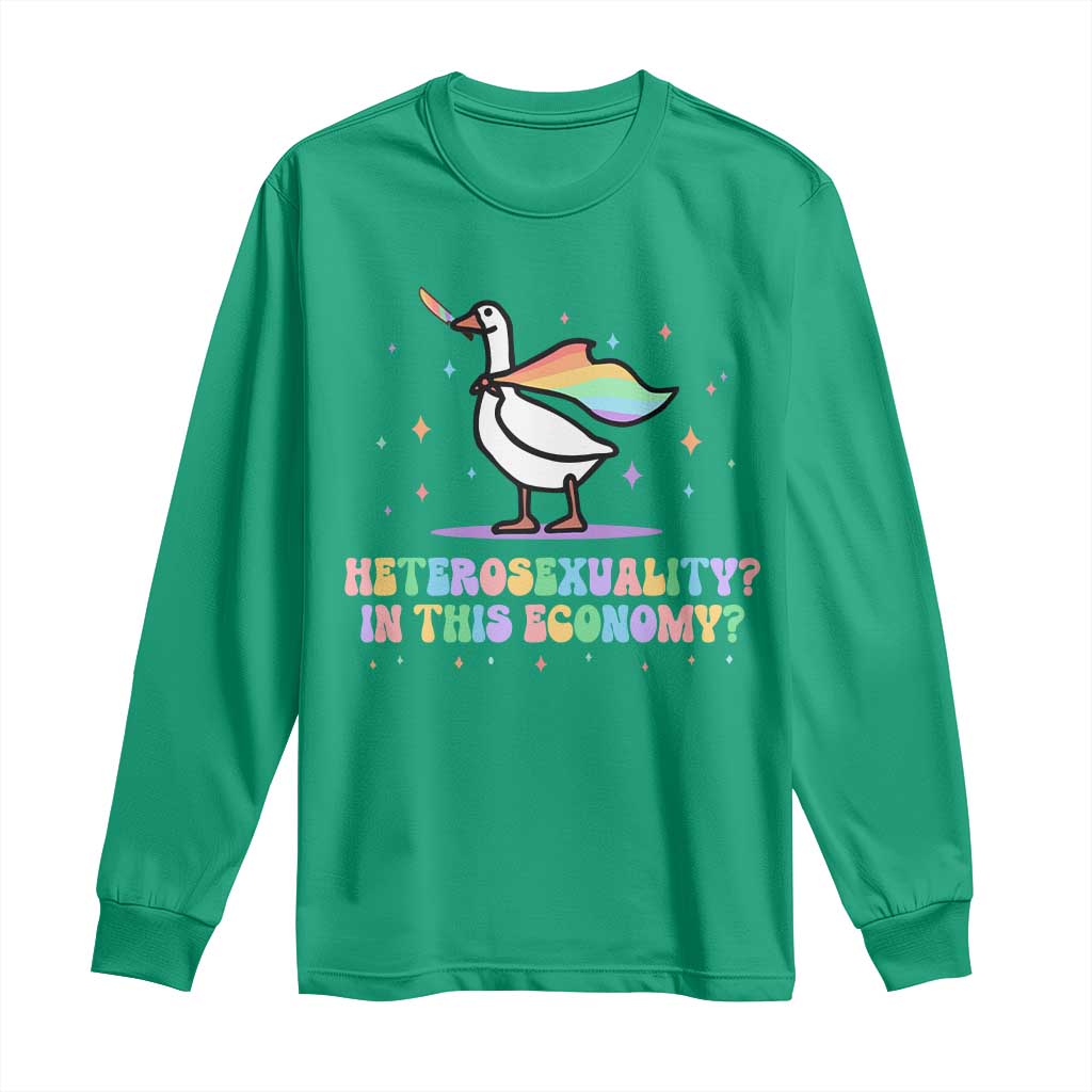 Rainbow Goose Heterosexuality in This Economy Long Sleeve Shirt LGBTQ Lesbian Pride - Wonder Print Shop