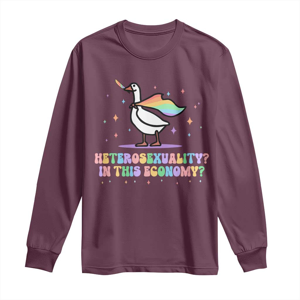 Rainbow Goose Heterosexuality in This Economy Long Sleeve Shirt LGBTQ Lesbian Pride - Wonder Print Shop