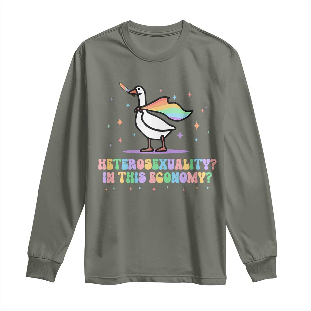 Rainbow Goose Heterosexuality in This Economy Long Sleeve Shirt LGBTQ Lesbian Pride - Wonder Print Shop
