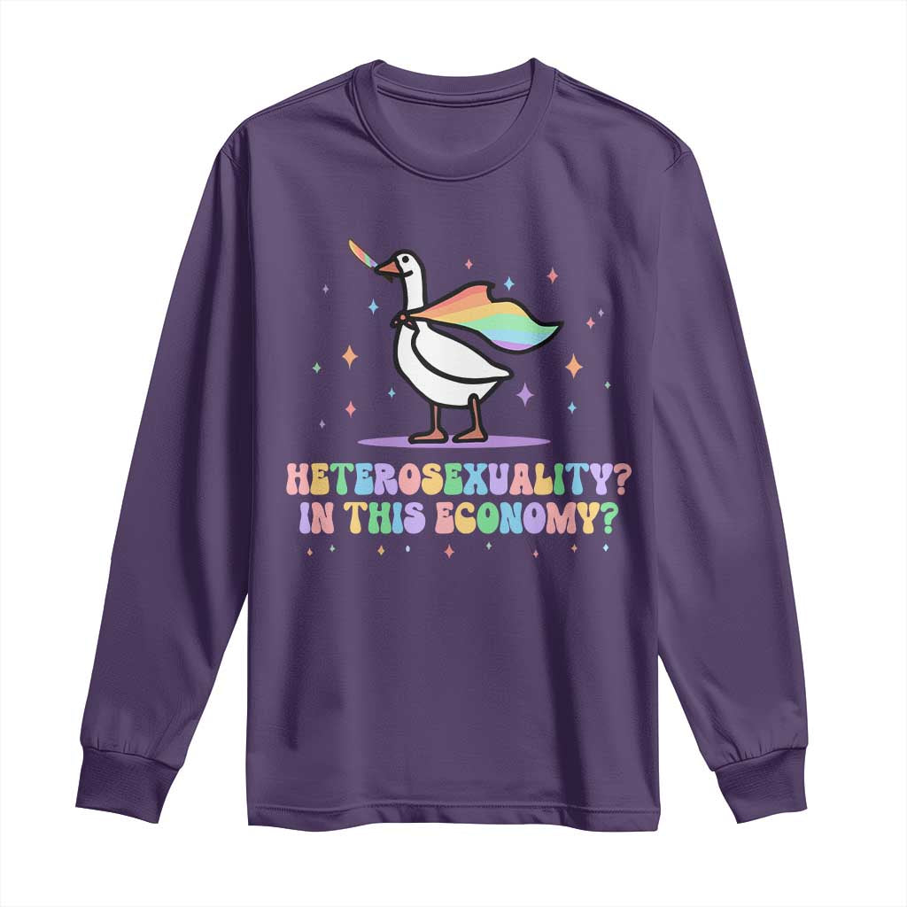 Rainbow Goose Heterosexuality in This Economy Long Sleeve Shirt LGBTQ Lesbian Pride - Wonder Print Shop