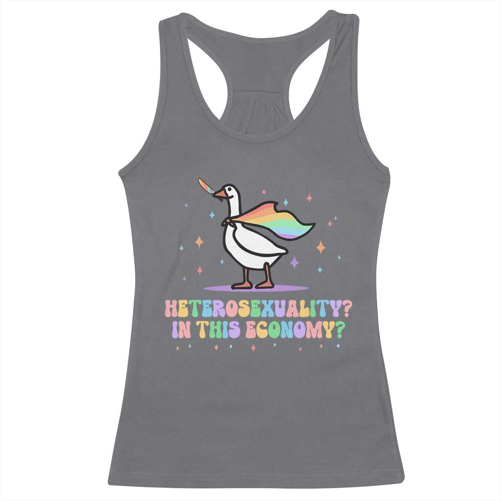 Rainbow Goose Heterosexuality in This Economy Racerback Tank Top LGBTQ Lesbian Pride - Wonder Print Shop