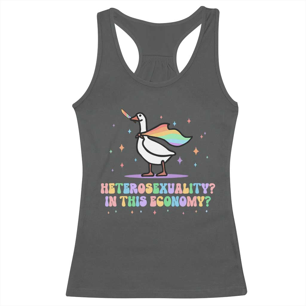 Rainbow Goose Heterosexuality in This Economy Racerback Tank Top LGBTQ Lesbian Pride - Wonder Print Shop