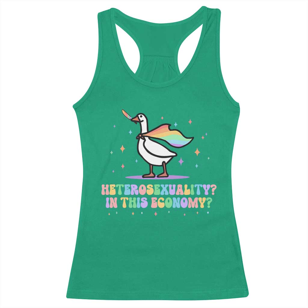 Rainbow Goose Heterosexuality in This Economy Racerback Tank Top LGBTQ Lesbian Pride - Wonder Print Shop