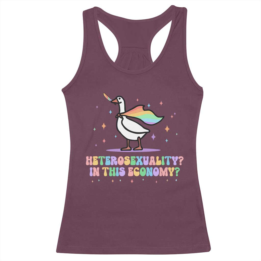Rainbow Goose Heterosexuality in This Economy Racerback Tank Top LGBTQ Lesbian Pride - Wonder Print Shop