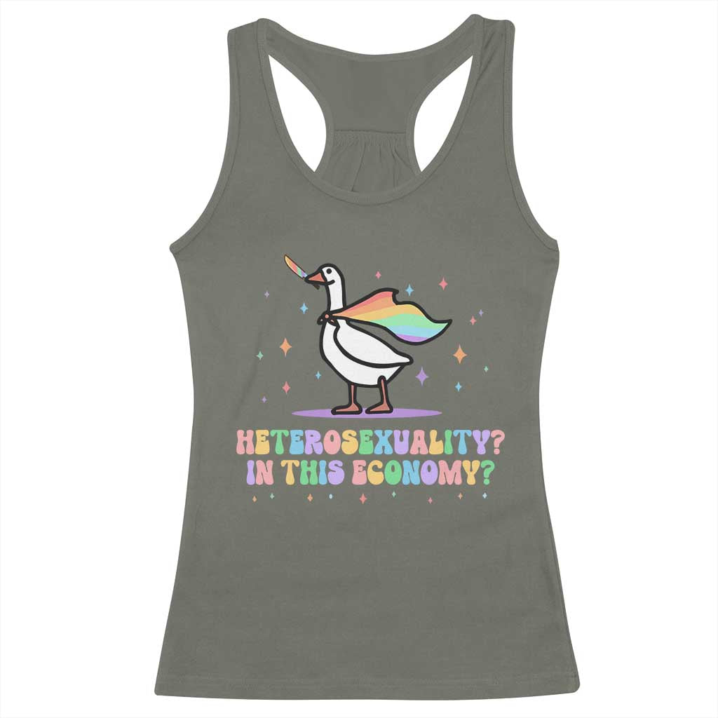Rainbow Goose Heterosexuality in This Economy Racerback Tank Top LGBTQ Lesbian Pride - Wonder Print Shop