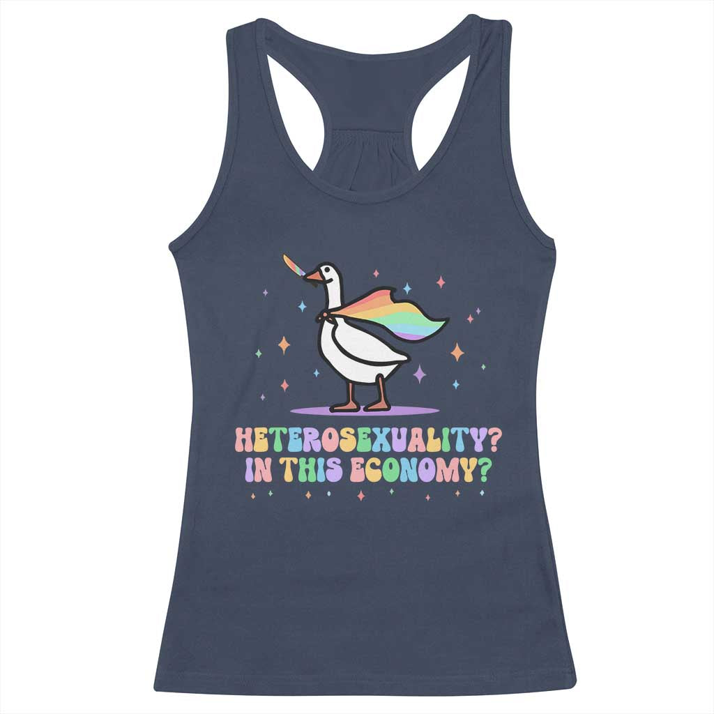 Rainbow Goose Heterosexuality in This Economy Racerback Tank Top LGBTQ Lesbian Pride - Wonder Print Shop
