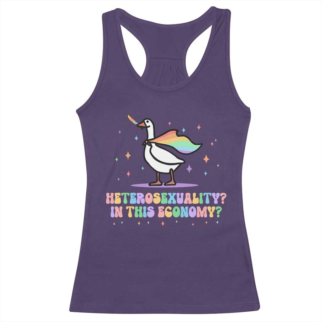 Rainbow Goose Heterosexuality in This Economy Racerback Tank Top LGBTQ Lesbian Pride - Wonder Print Shop