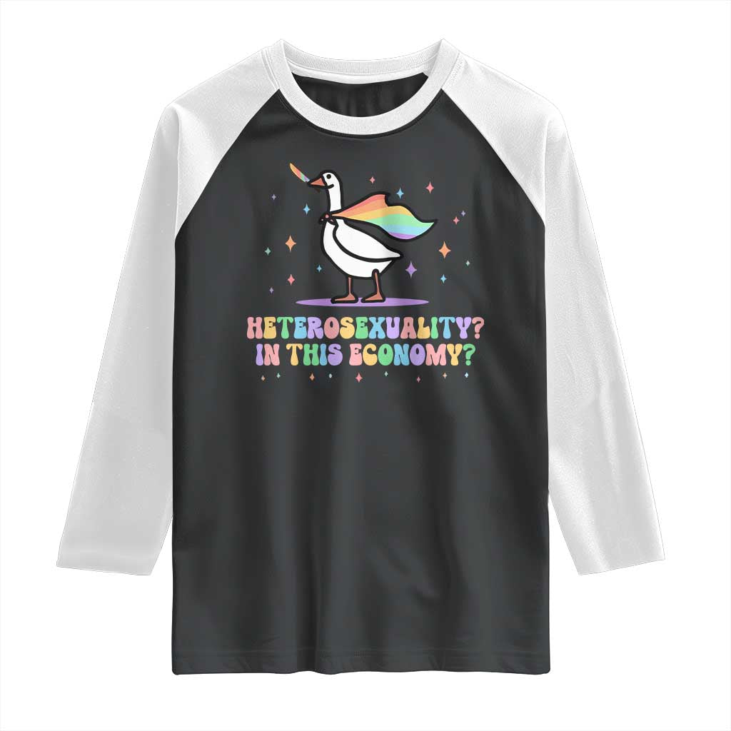 Rainbow Goose Heterosexuality in This Economy Raglan Shirt LGBTQ Lesbian Pride - Wonder Print Shop