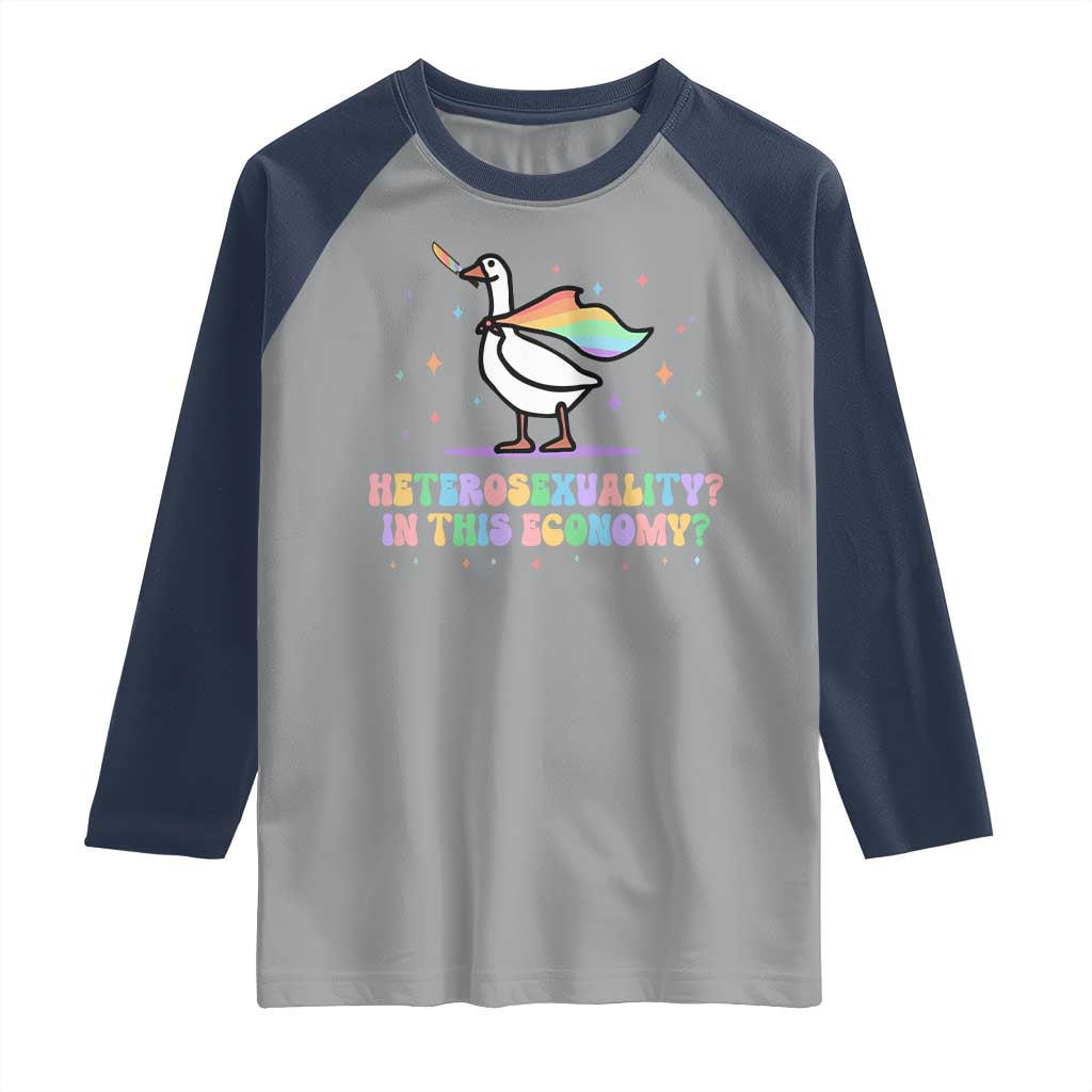 Rainbow Goose Heterosexuality in This Economy Raglan Shirt LGBTQ Lesbian Pride - Wonder Print Shop