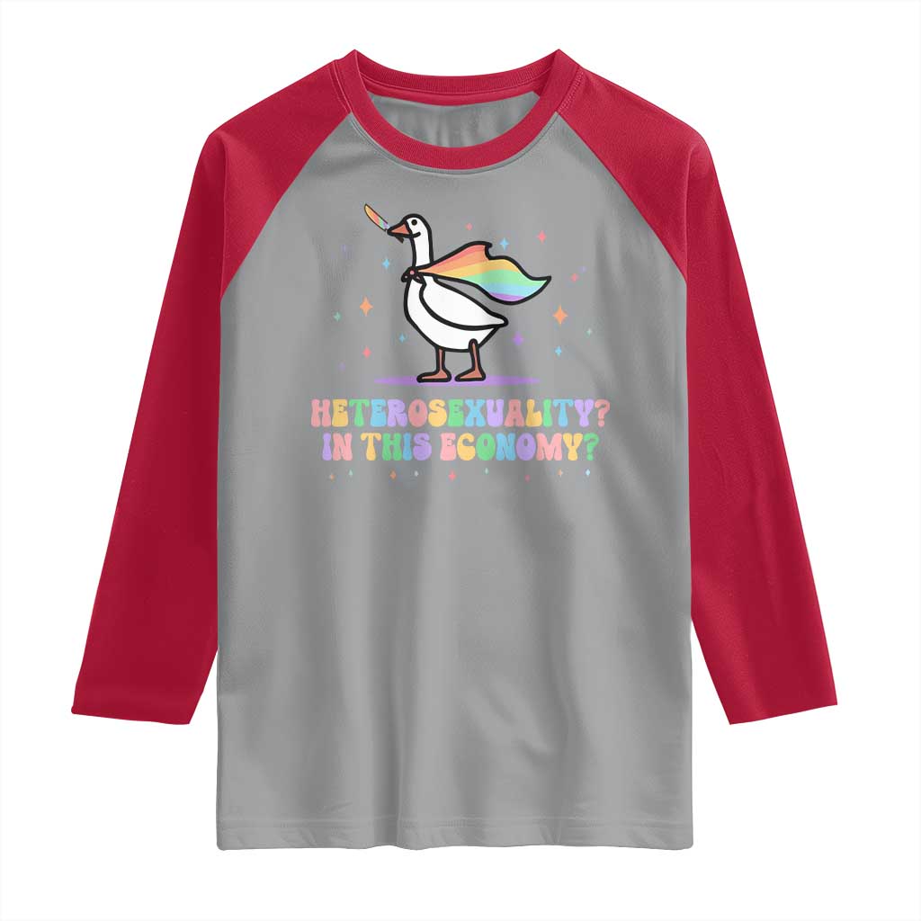 Rainbow Goose Heterosexuality in This Economy Raglan Shirt LGBTQ Lesbian Pride - Wonder Print Shop