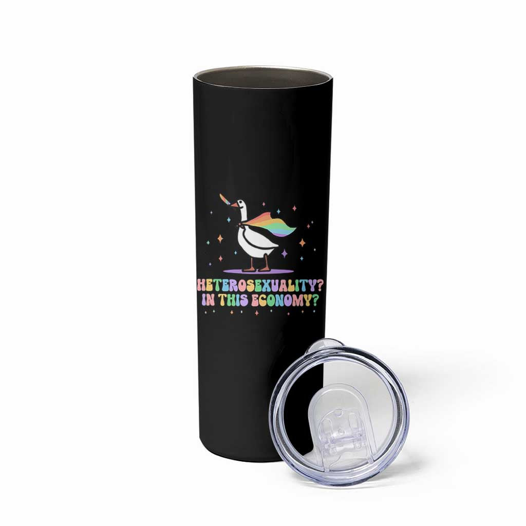 Rainbow Goose Heterosexuality in This Economy Skinny Tumbler LGBTQ Lesbian Pride - Wonder Print Shop