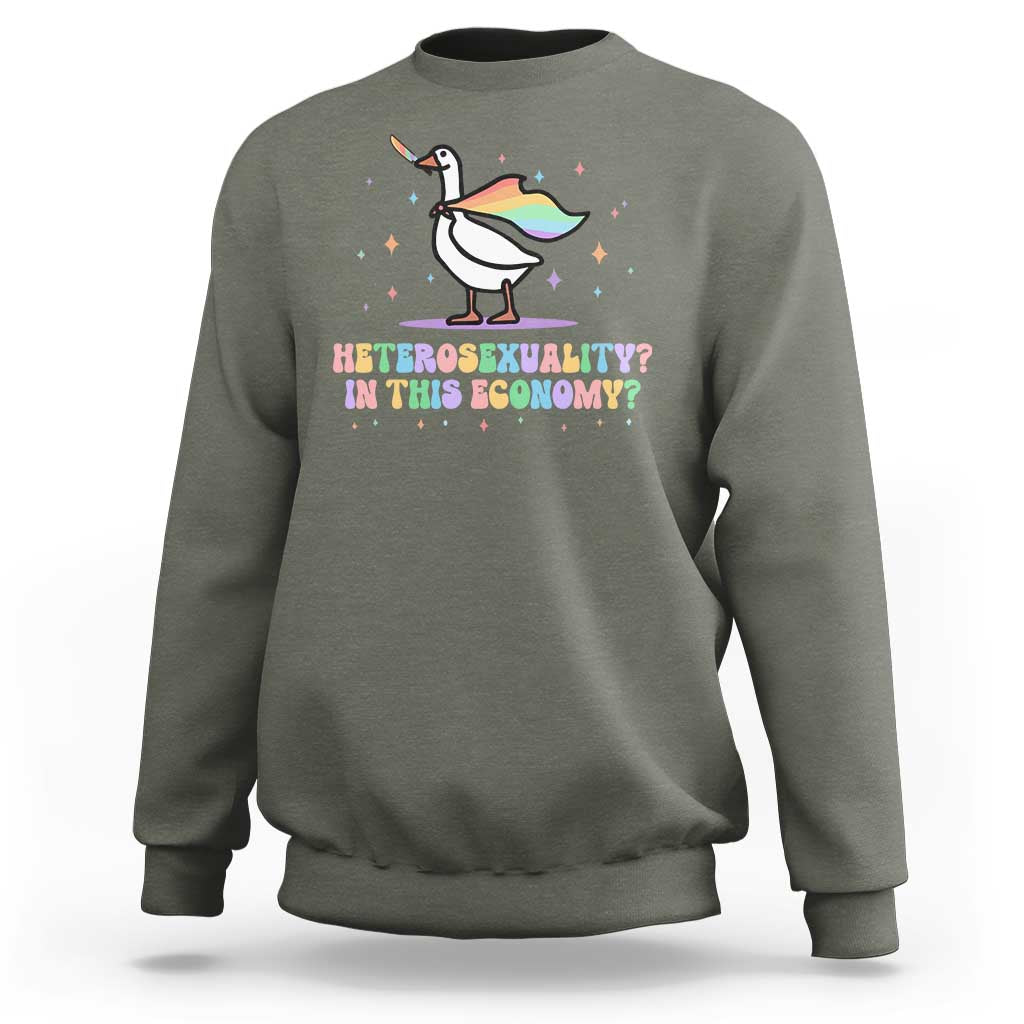 Rainbow Goose Heterosexuality in This Economy Sweatshirt LGBTQ Lesbian Pride - Wonder Print Shop