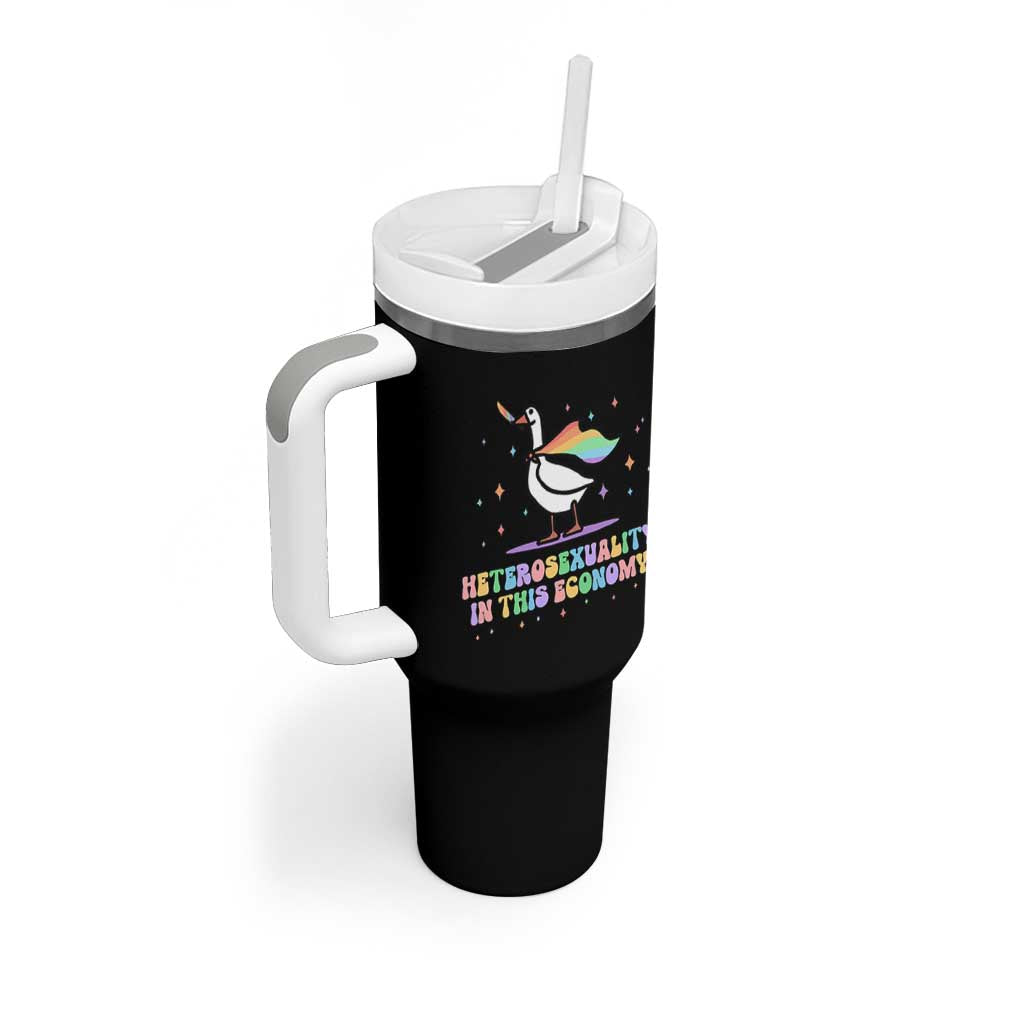 Rainbow Goose Heterosexuality in This Economy Tumbler With Handle LGBTQ Lesbian Pride - Wonder Print Shop