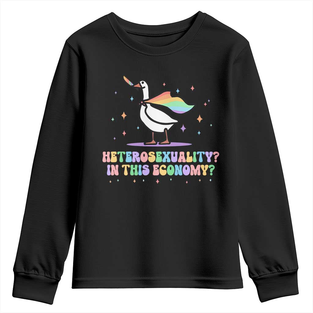 Rainbow Goose Heterosexuality in This Economy Youth Sweatshirt LGBTQ Lesbian Pride - Wonder Print Shop