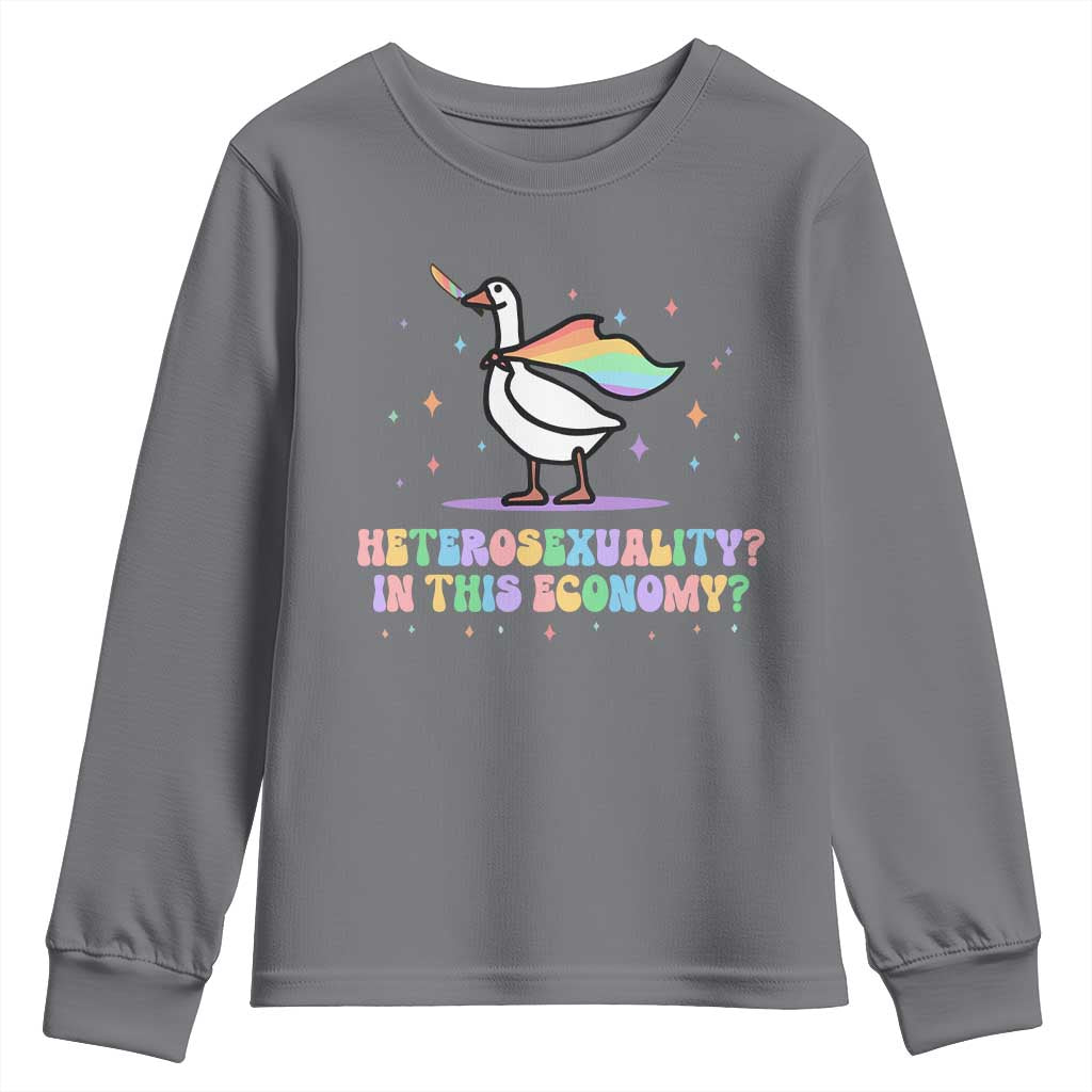 Rainbow Goose Heterosexuality in This Economy Youth Sweatshirt LGBTQ Lesbian Pride - Wonder Print Shop
