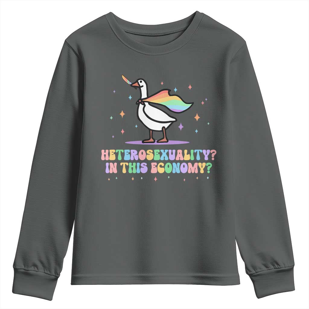 Rainbow Goose Heterosexuality in This Economy Youth Sweatshirt LGBTQ Lesbian Pride - Wonder Print Shop