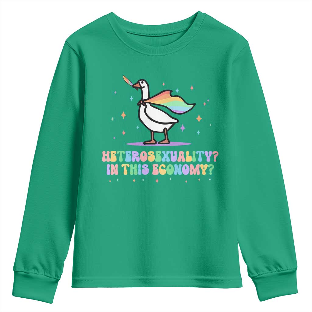 Rainbow Goose Heterosexuality in This Economy Youth Sweatshirt LGBTQ Lesbian Pride - Wonder Print Shop