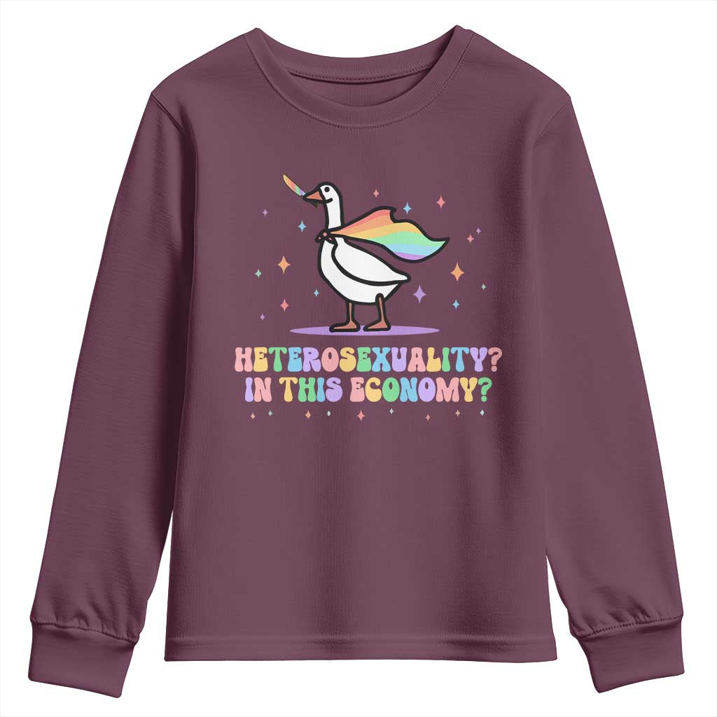 Rainbow Goose Heterosexuality in This Economy Youth Sweatshirt LGBTQ Lesbian Pride - Wonder Print Shop