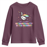 Rainbow Goose Heterosexuality in This Economy Youth Sweatshirt LGBTQ Lesbian Pride - Wonder Print Shop