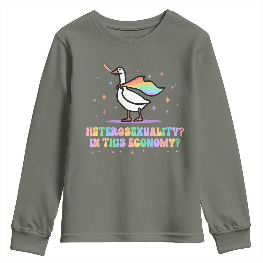 Rainbow Goose Heterosexuality in This Economy Youth Sweatshirt LGBTQ Lesbian Pride - Wonder Print Shop