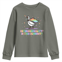 Rainbow Goose Heterosexuality in This Economy Youth Sweatshirt LGBTQ Lesbian Pride - Wonder Print Shop