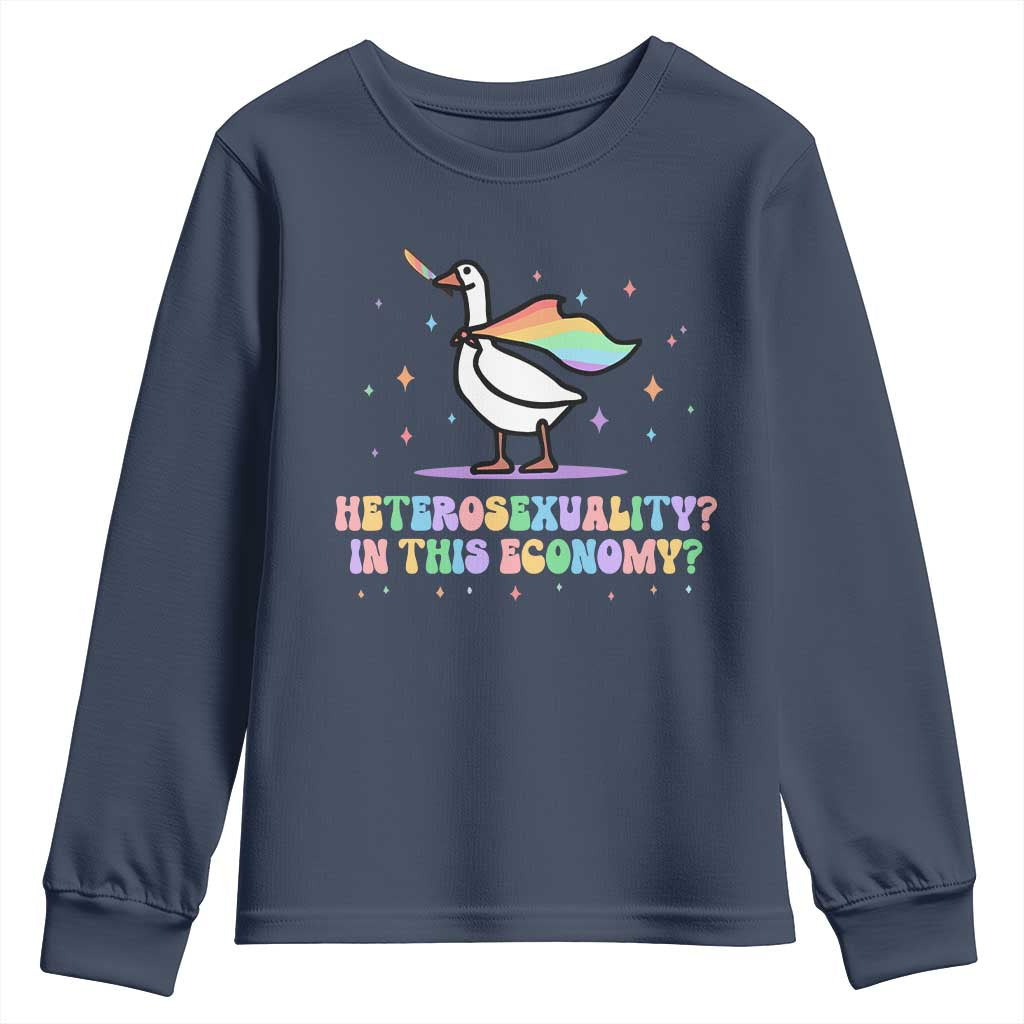 Rainbow Goose Heterosexuality in This Economy Youth Sweatshirt LGBTQ Lesbian Pride - Wonder Print Shop