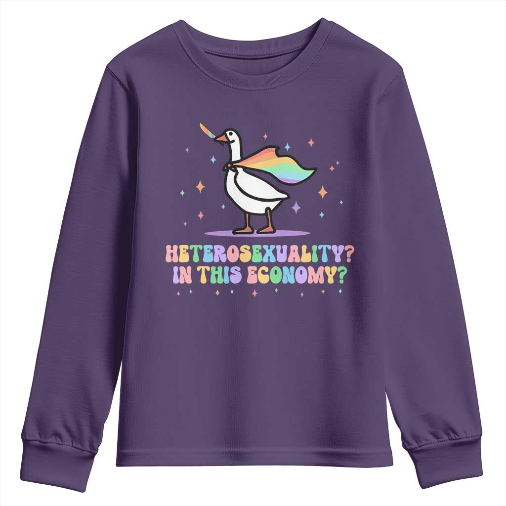 Rainbow Goose Heterosexuality in This Economy Youth Sweatshirt LGBTQ Lesbian Pride - Wonder Print Shop