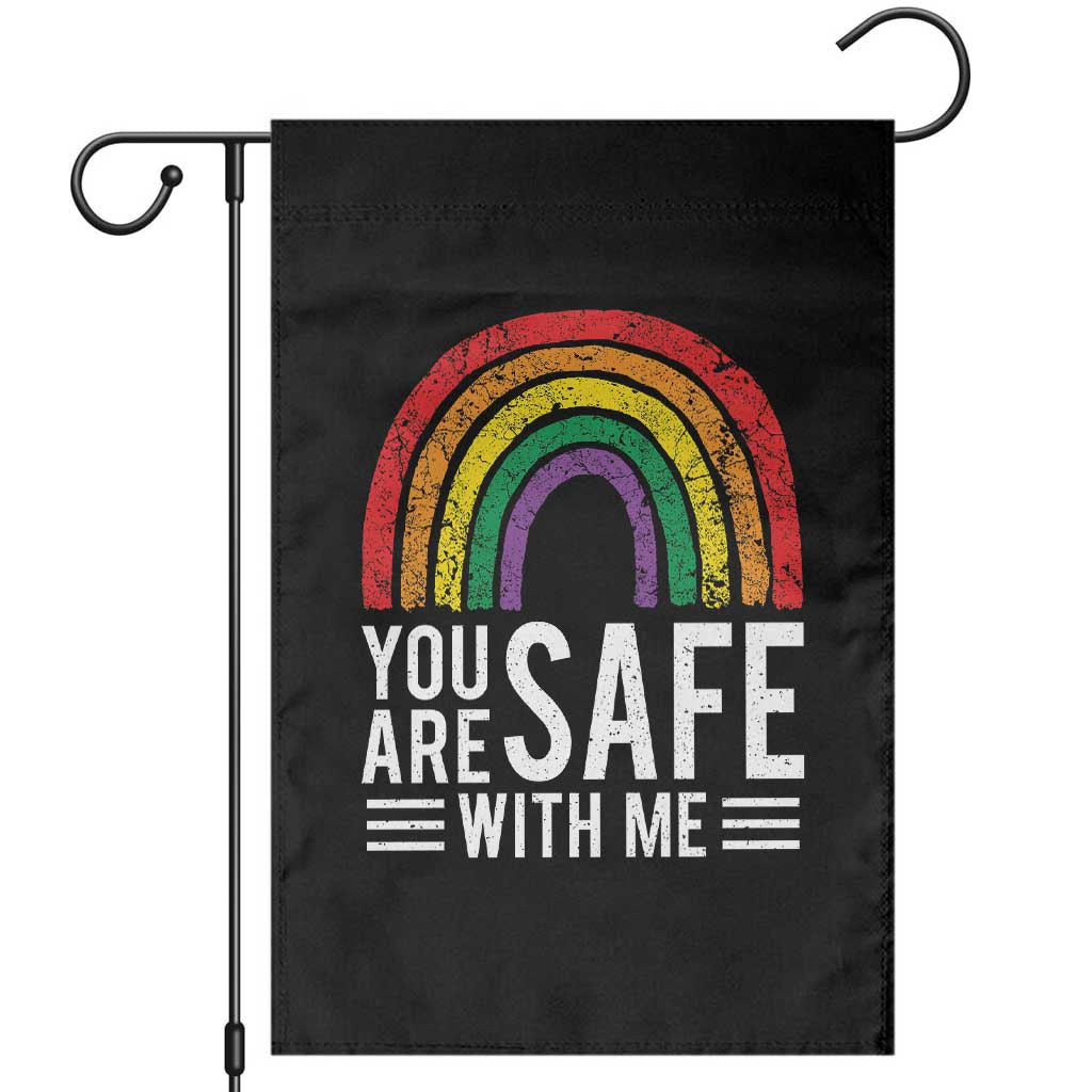 You Are Safe With Me Garden Flag Retro Rainbow LGBTQ Ally Pride - Wonder Print Shop