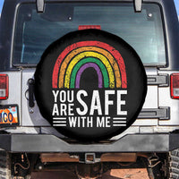 You Are Safe With Me Spare Tire Cover Retro Rainbow LGBTQ Ally Pride - Wonder Print Shop