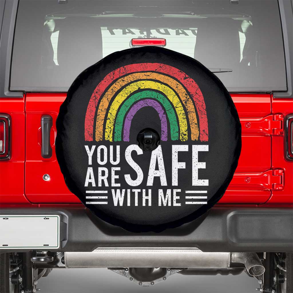You Are Safe With Me Spare Tire Cover Retro Rainbow LGBTQ Ally Pride - Wonder Print Shop