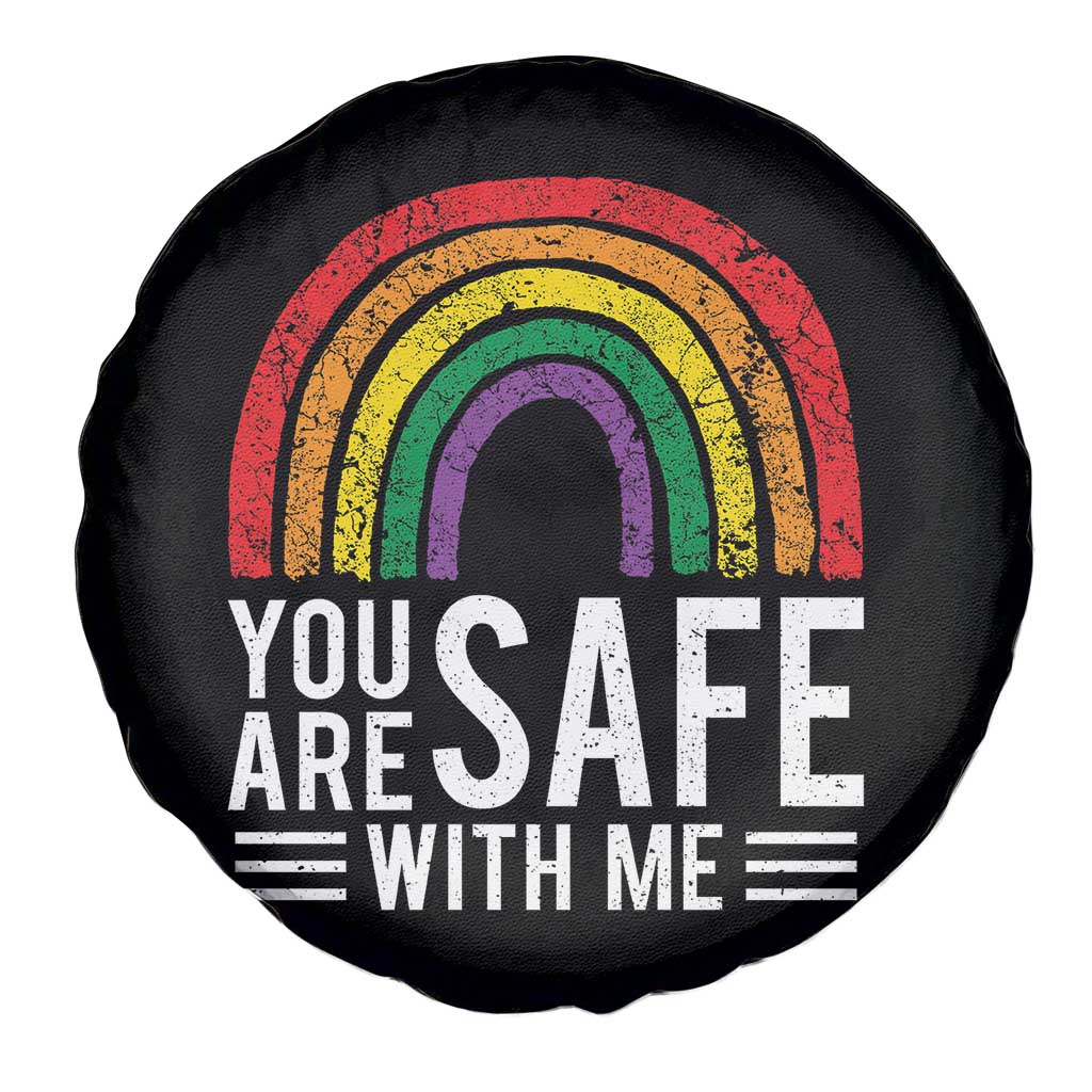 You Are Safe With Me Spare Tire Cover Retro Rainbow LGBTQ Ally Pride - Wonder Print Shop