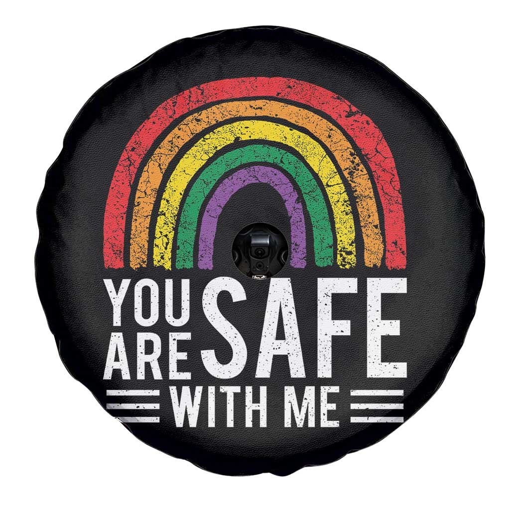 You Are Safe With Me Spare Tire Cover Retro Rainbow LGBTQ Ally Pride - Wonder Print Shop