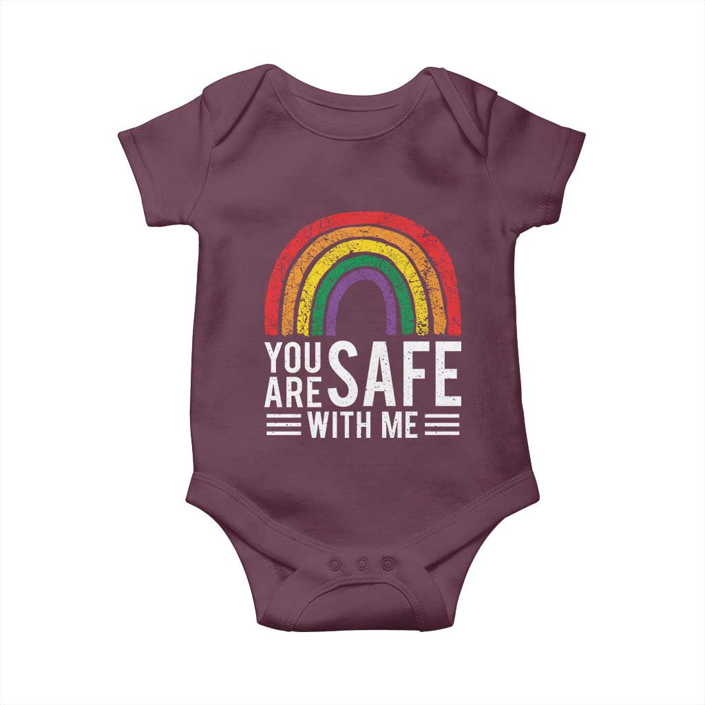 You Are Safe With Me Baby Onesie Retro Rainbow LGBTQ Ally Pride - Wonder Print Shop