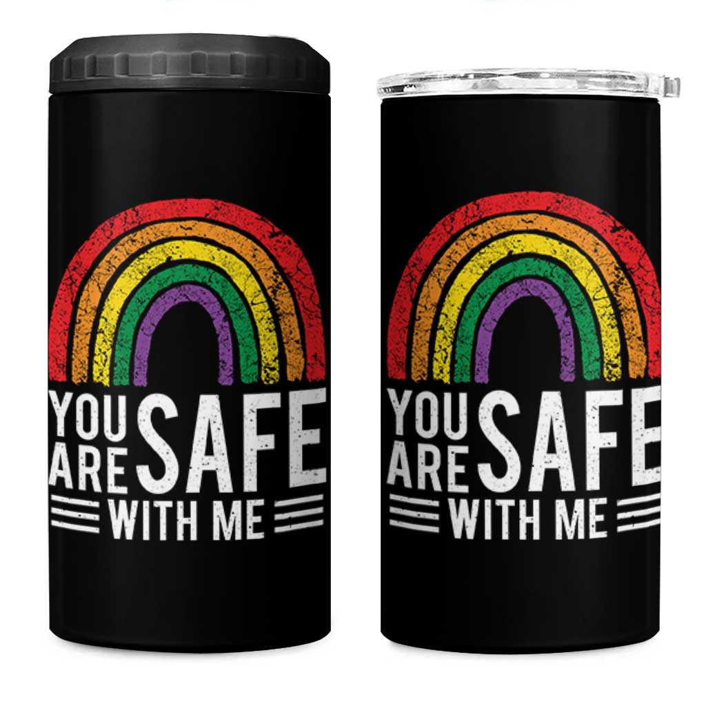 You Are Safe With Me 4 in 1 Can Cooler Tumbler Retro Rainbow LGBTQ Ally Pride - Wonder Print Shop