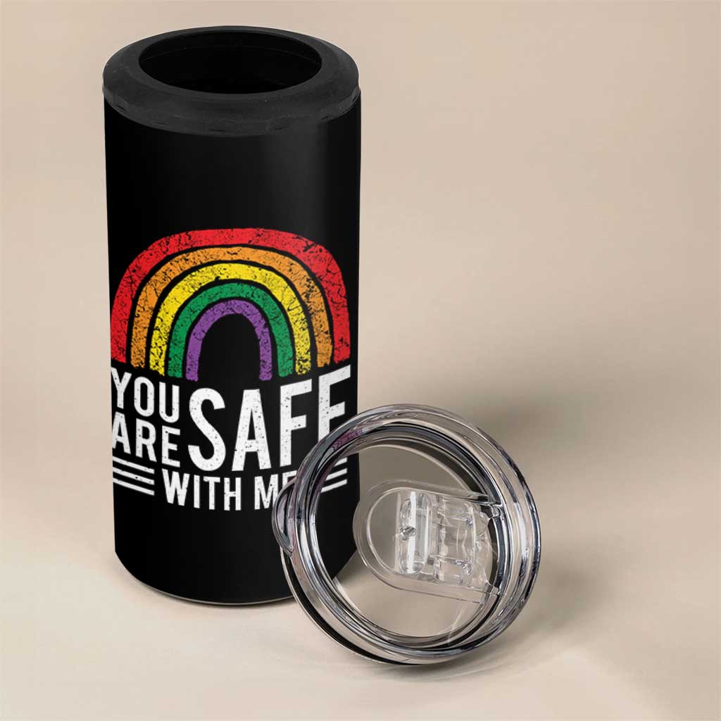 You Are Safe With Me 4 in 1 Can Cooler Tumbler Retro Rainbow LGBTQ Ally Pride - Wonder Print Shop