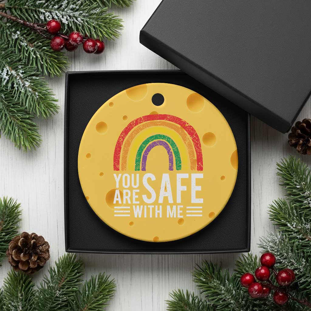 You Are Safe With Me Ceramic Ornament Retro Rainbow LGBTQ Ally Pride - Wonder Print Shop