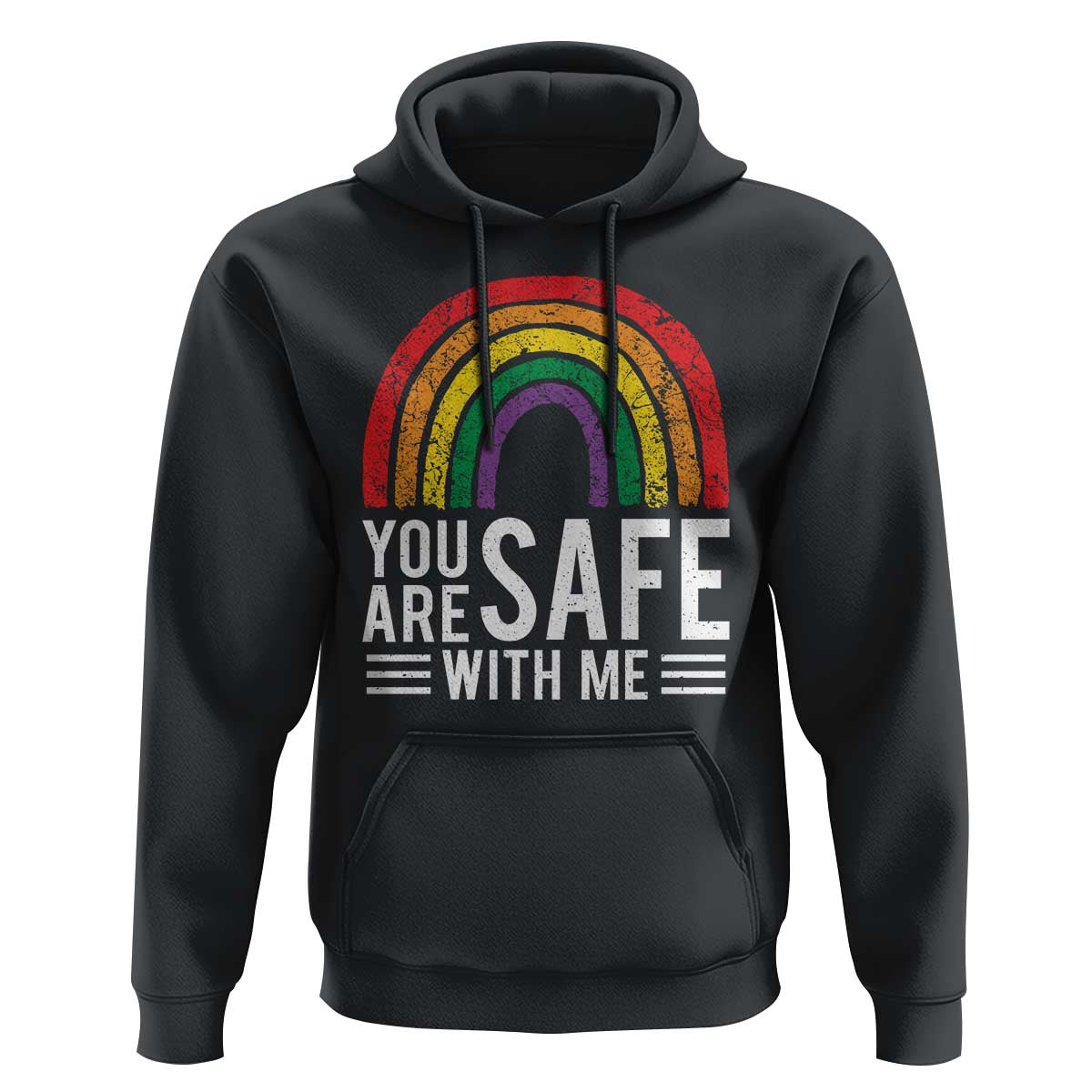 You Are Safe With Me Hoodie Retro Rainbow LGBTQ Ally Pride - Wonder Print Shop