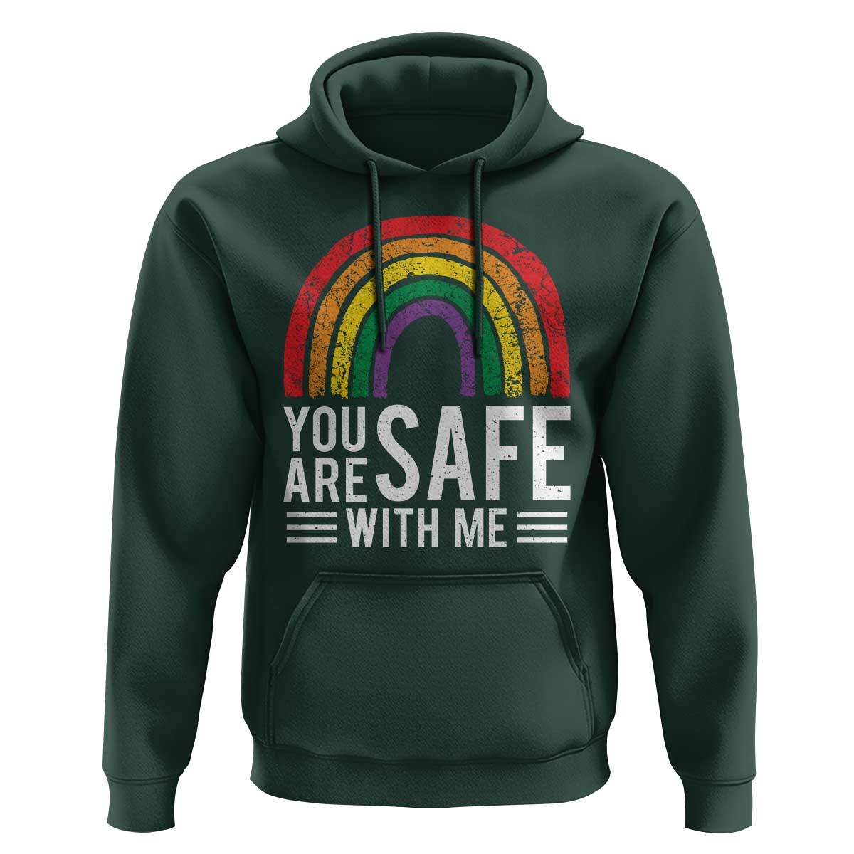 You Are Safe With Me Hoodie Retro Rainbow LGBTQ Ally Pride - Wonder Print Shop