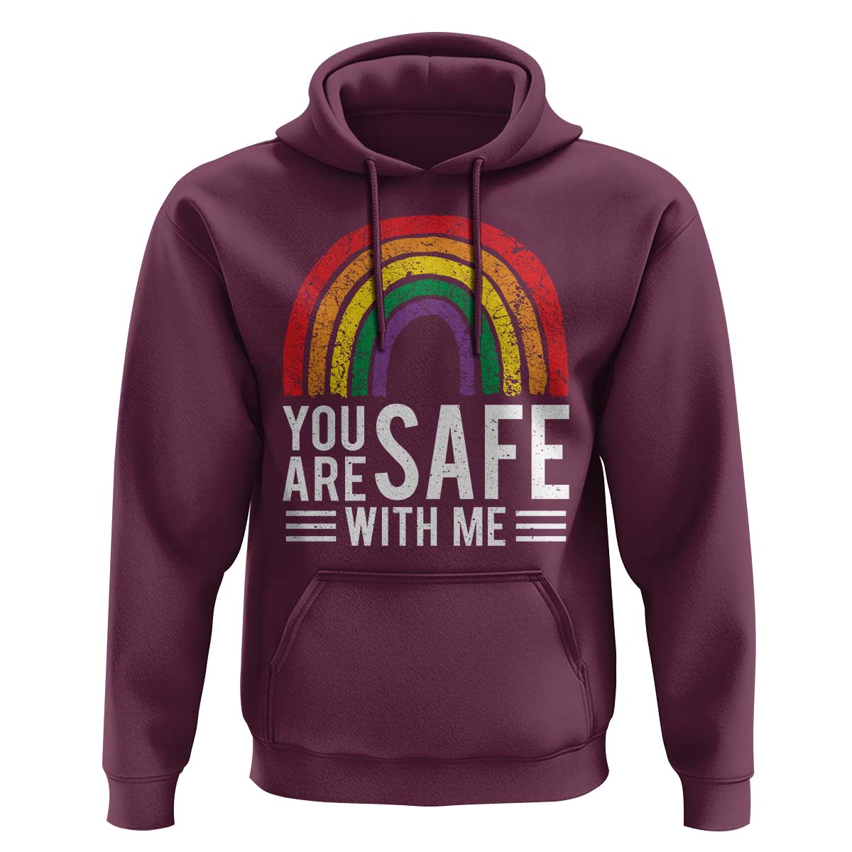You Are Safe With Me Hoodie Retro Rainbow LGBTQ Ally Pride - Wonder Print Shop