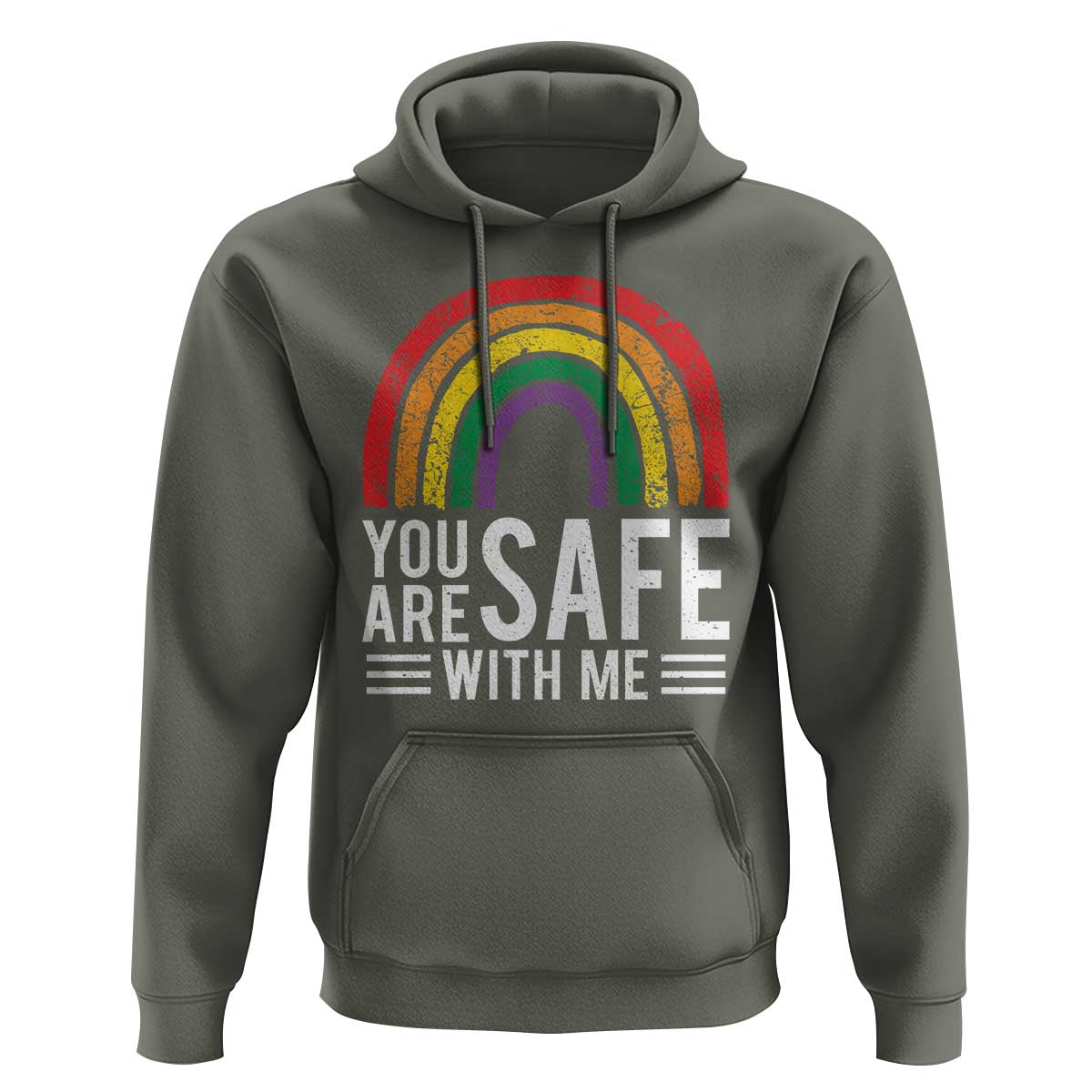 You Are Safe With Me Hoodie Retro Rainbow LGBTQ Ally Pride - Wonder Print Shop