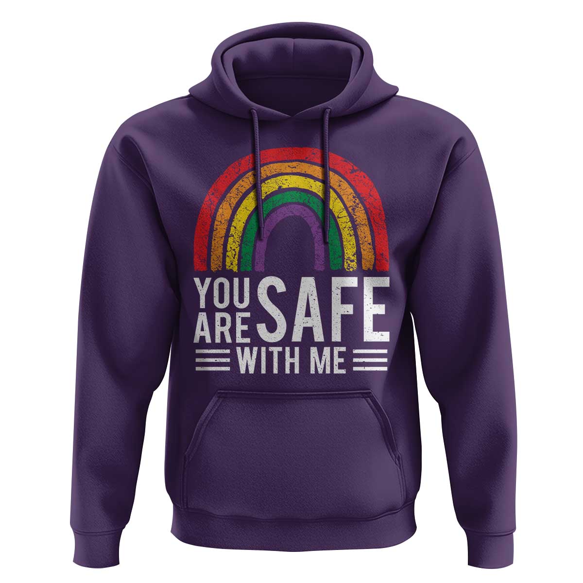 You Are Safe With Me Hoodie Retro Rainbow LGBTQ Ally Pride - Wonder Print Shop