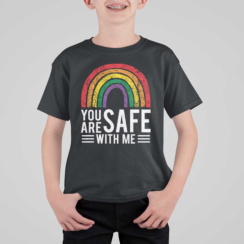 You Are Safe With Me T Shirt For Kid Retro Rainbow LGBTQ Ally Pride - Wonder Print Shop